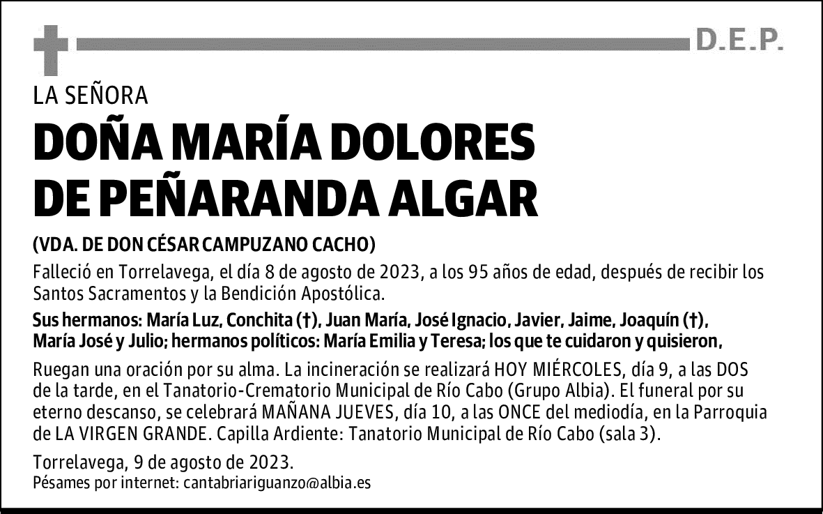 DOÑA MARÍA DOLORES DE PEÑARANDA ALGAR