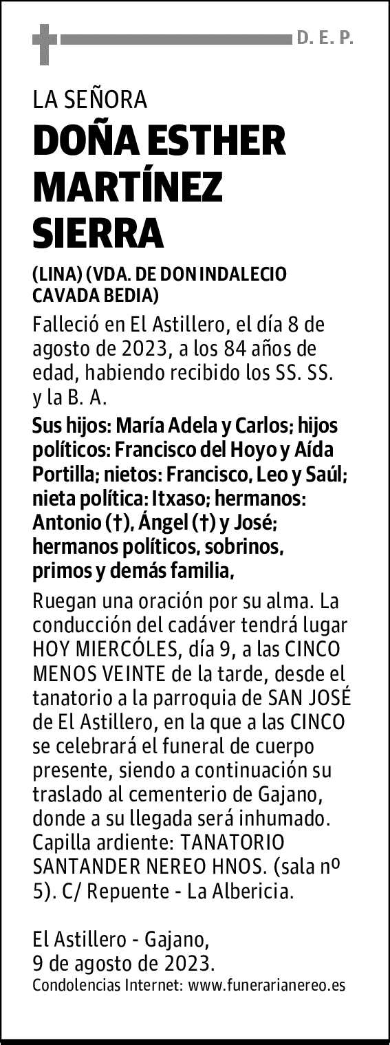 DOÑA ESTHER MARTÍNEZ SIERRA