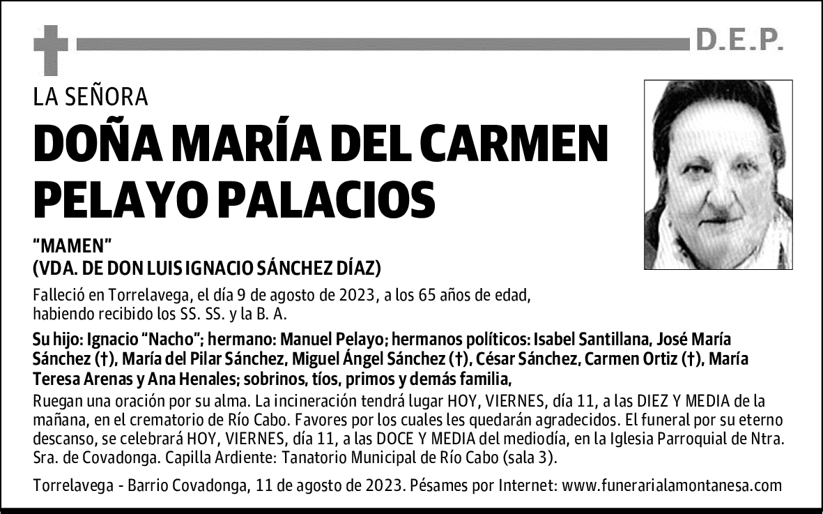 DOÑA MARÍA DEL CARMEN PELAYO PALACIOS