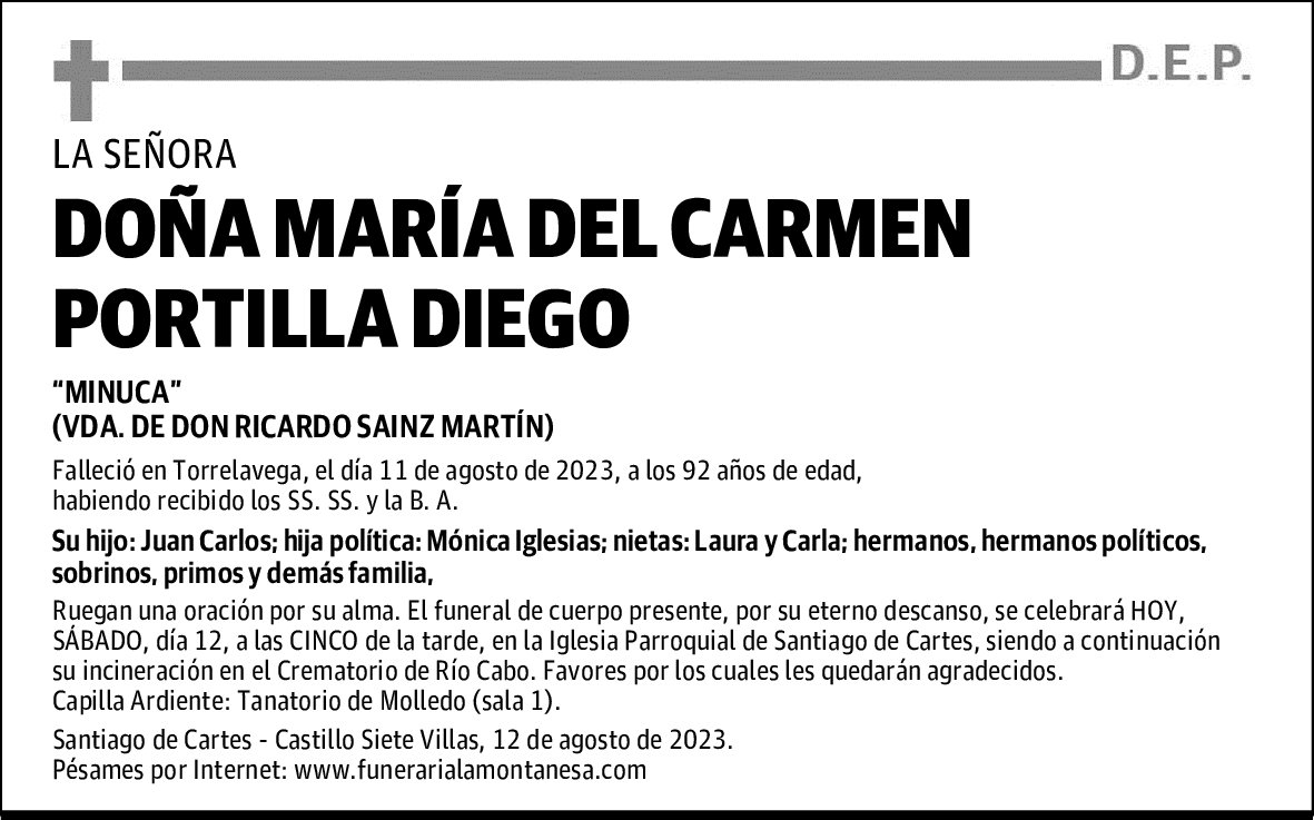 DOÑA MARÍA DEL CARMEN PORTILLA DIEGO