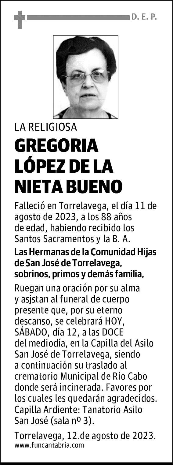 GREGORIA LÓPEZ DE LA NIETA BUENO