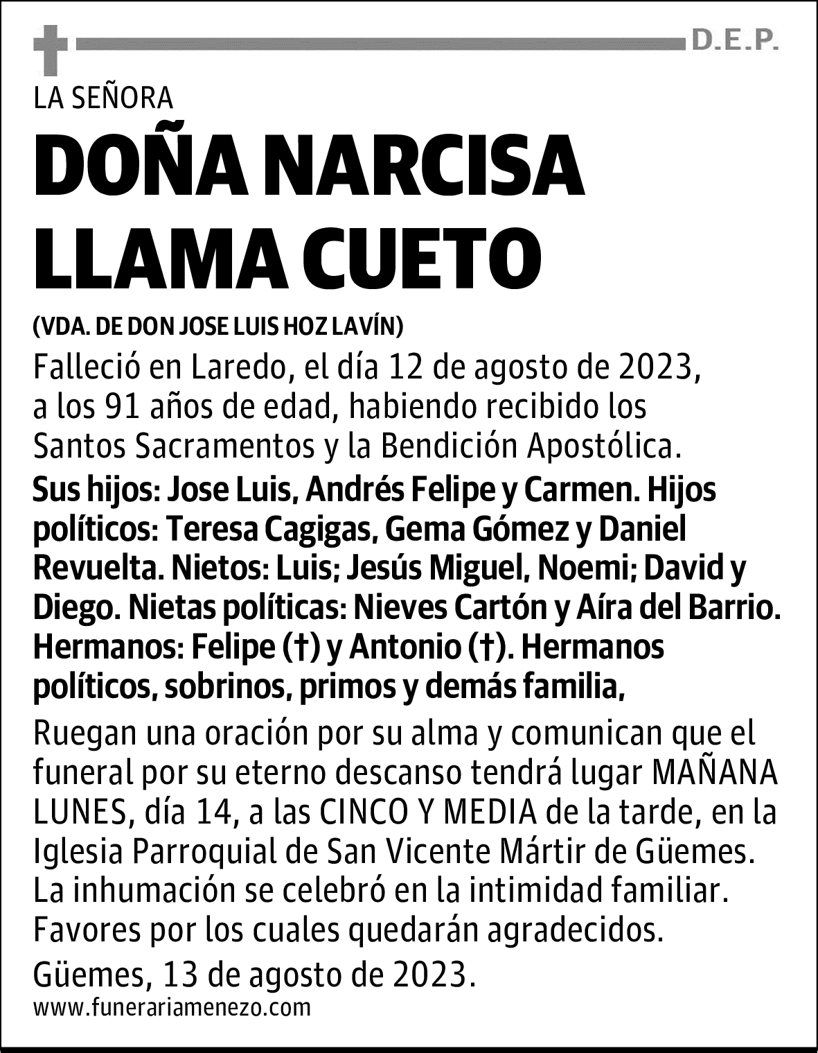 DOÑA NARCISA LLAMA CUETO