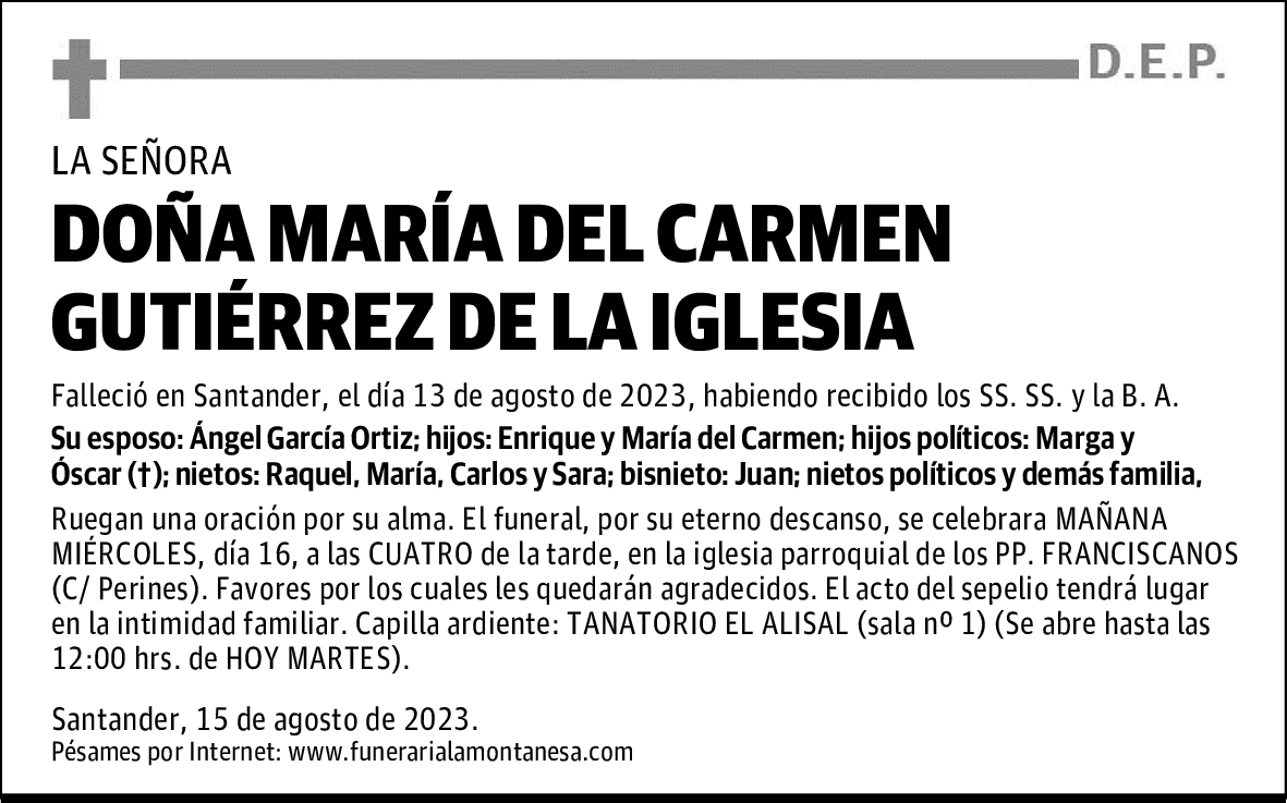 DOÑA MARÍA DEL CARMEN GUTIÉRREZ DE LA IGLESIA