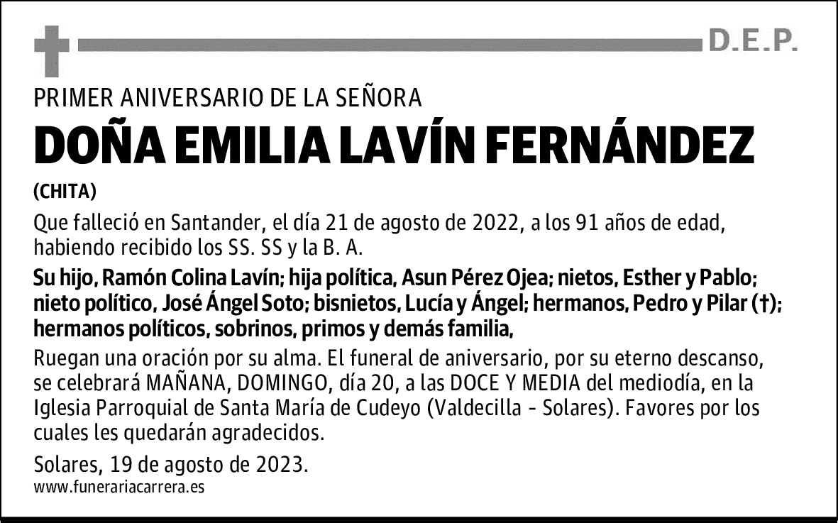 DOÑA EMILIA LAVÍN FERNÁNDEZ