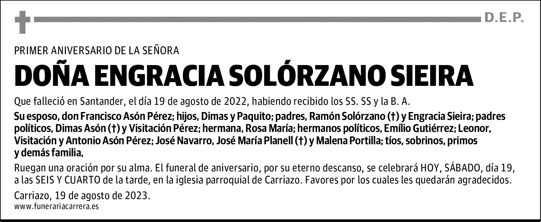 DOÑA ENGRACIA SOLÓRZANO SIEIRA