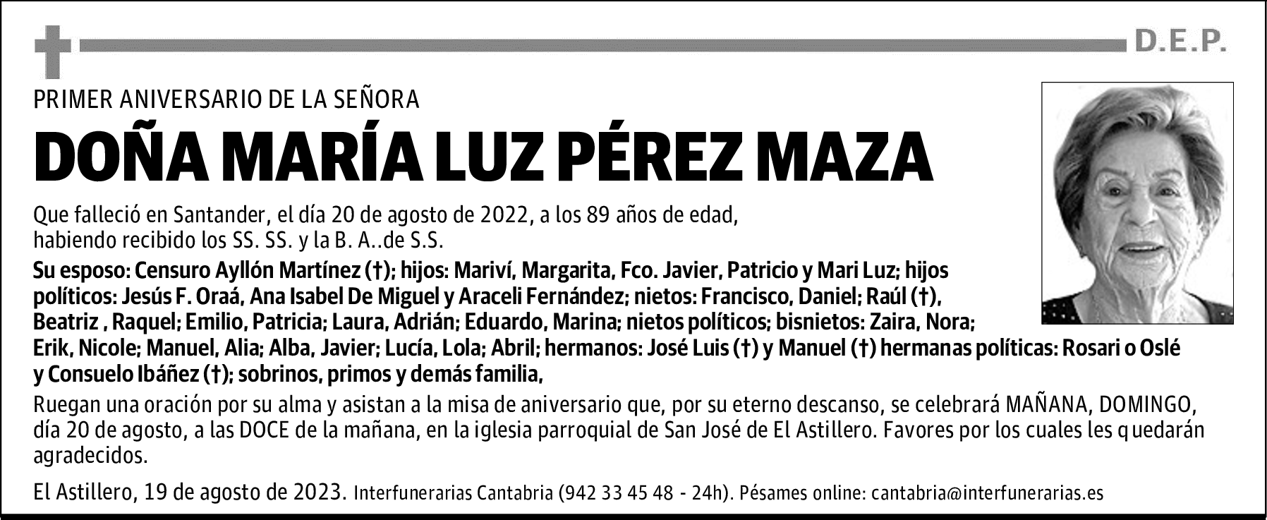 DOÑA MARÍA LUZ PÉREZ MAZA