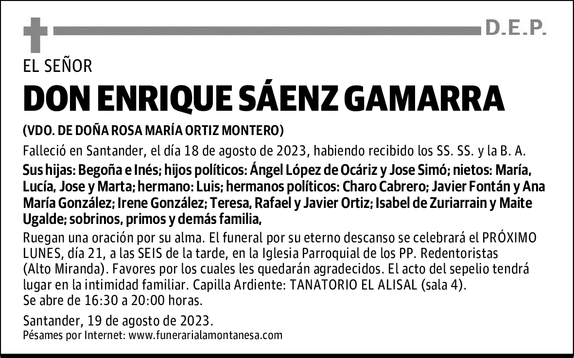 DON ENRIQUE SÁENZ GAMARRA