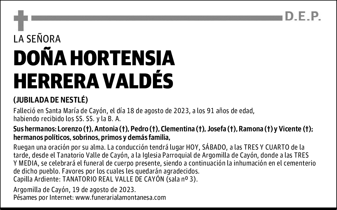 DOÑA HORTENSIA HERRERA VALDÉS