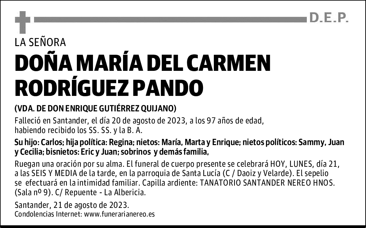 DOÑA MARÍA DEL CARMEN RODRÍGUEZ PANDO