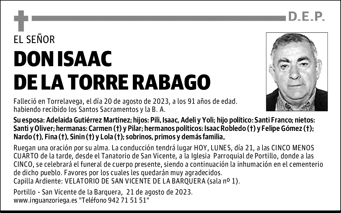DON ISAAC DE LA TORRE RABAGO
