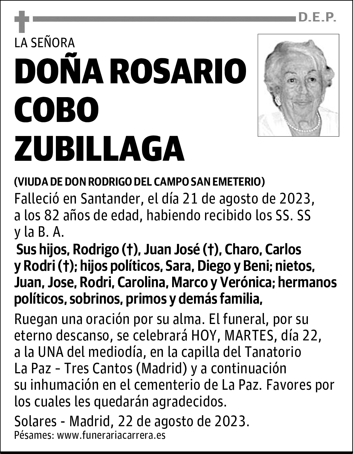DOÑA ROSARIO COBO ZUBILLAGA