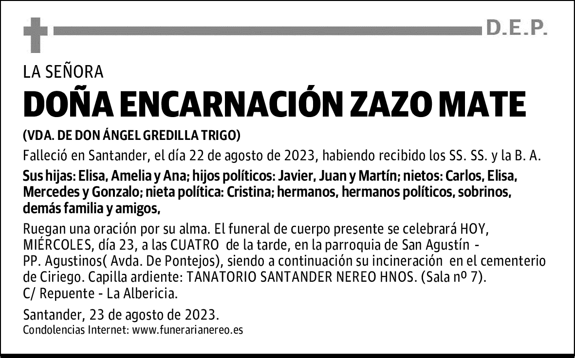 DOÑA ENCARNACIÓN ZAZO MATE