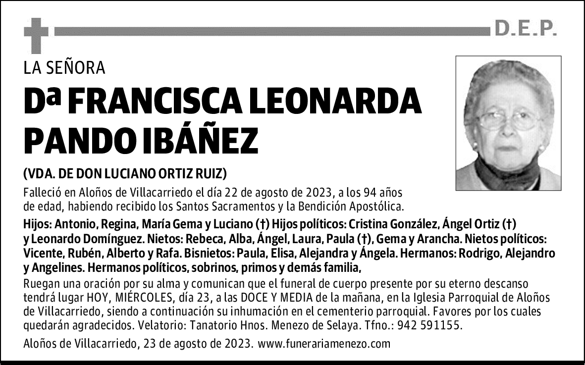 DOÑA FRANCISCA LEONARDA PANDO IBÁÑEZ