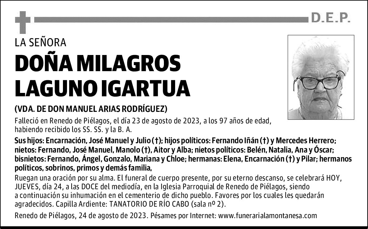 DOÑA MILAGROS LAGUNO IGARTUA