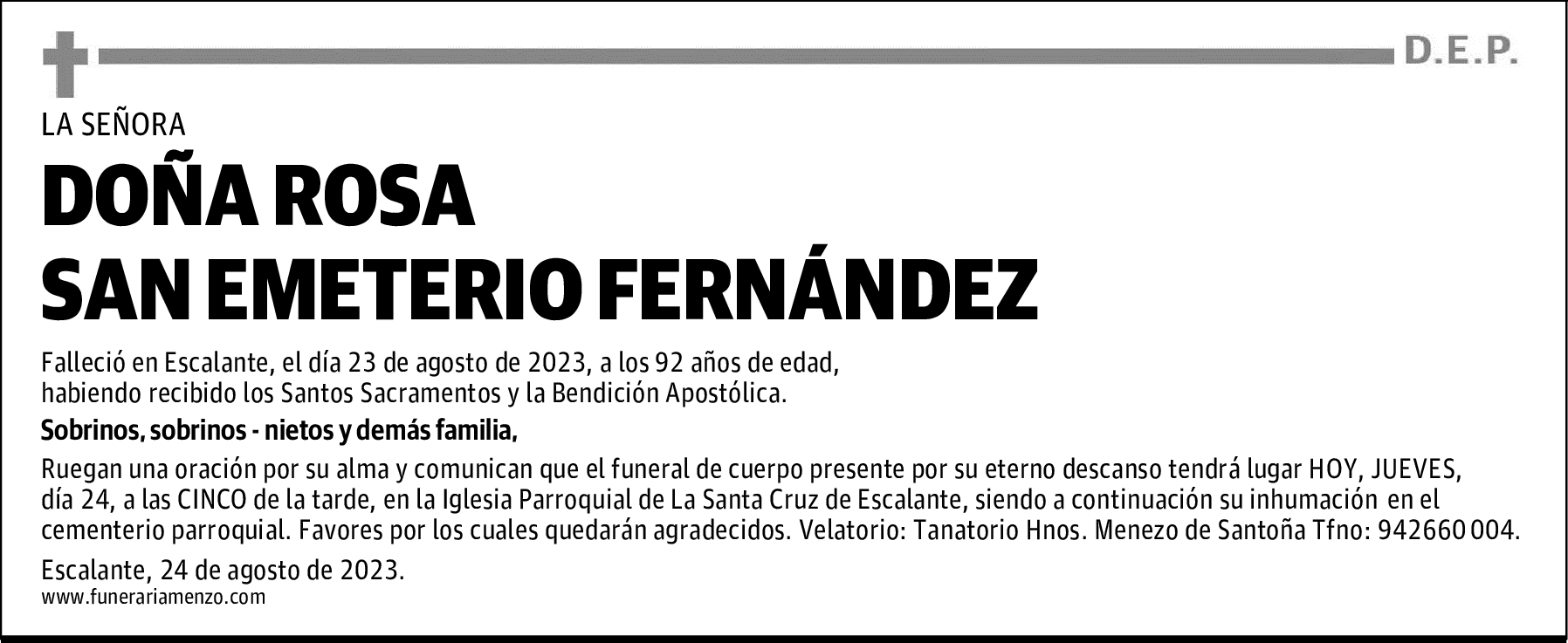 DOÑA ROSA SAN EMETERIO FERNÁNDEZ