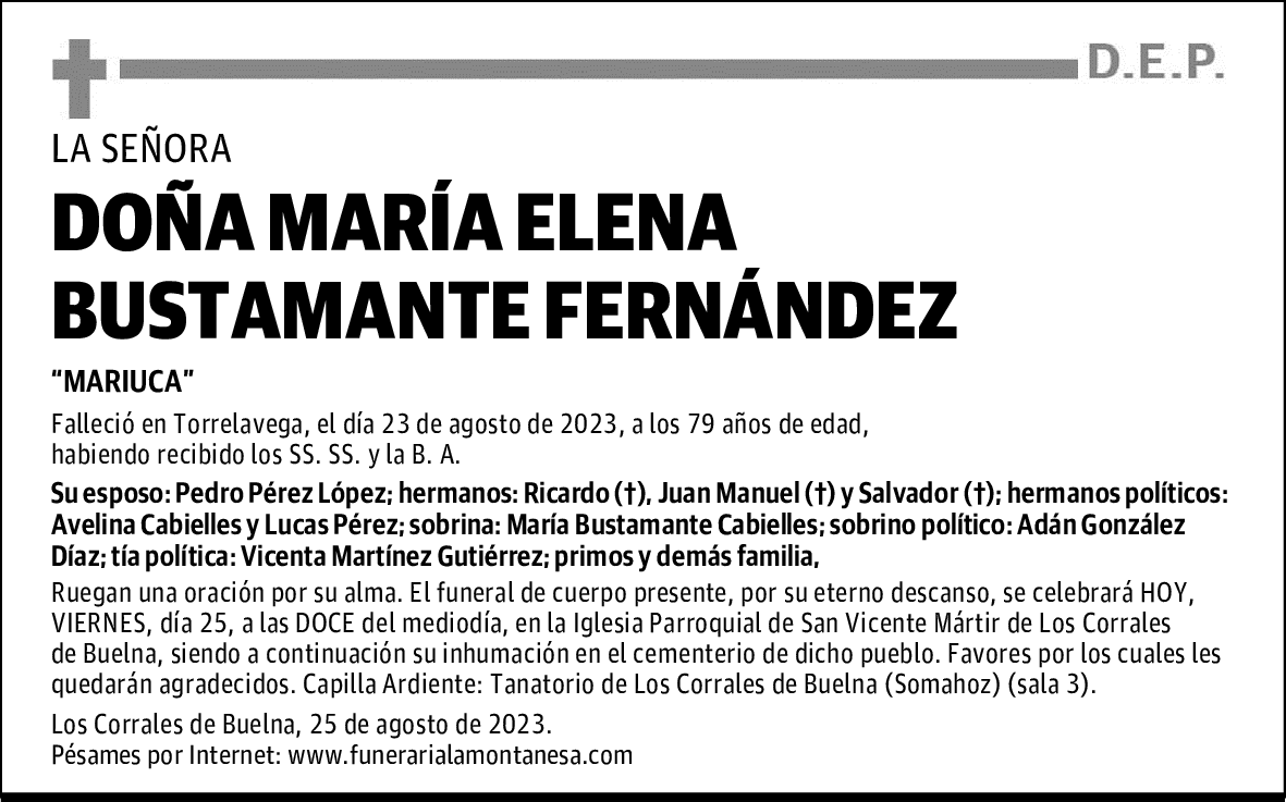 DOÑA MARÍA ELENA BUSTAMANTE FERNÁNDEZ