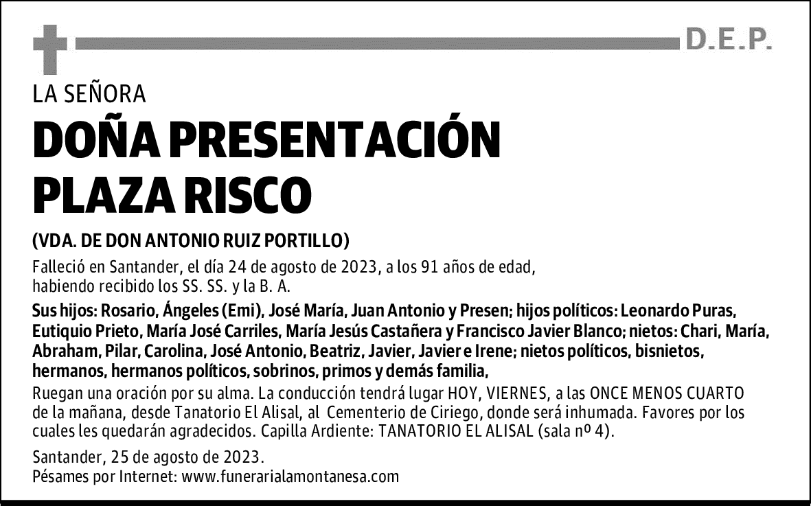 DOÑA PRESENTACIÓN PLAZA RISCO