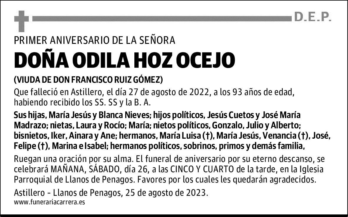 DOÑA ODILA HOZ OCEJO