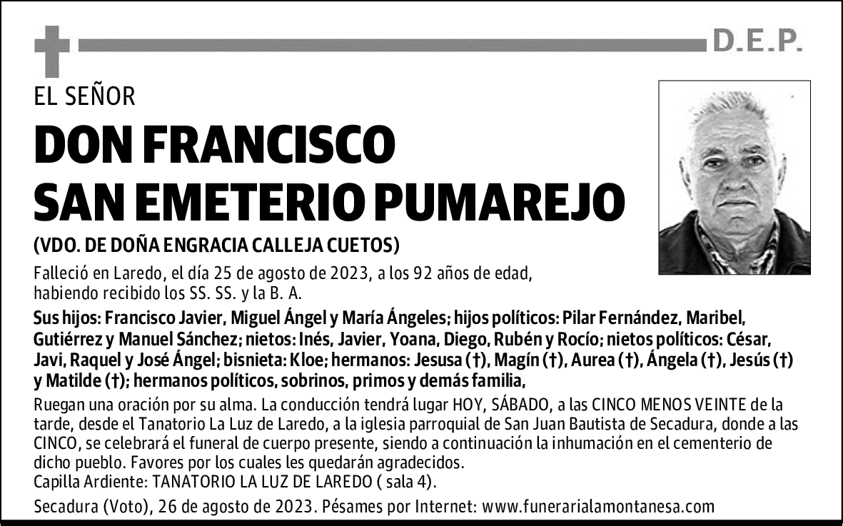 DON FRANCISCO SAN EMETERIO PUMAREJO