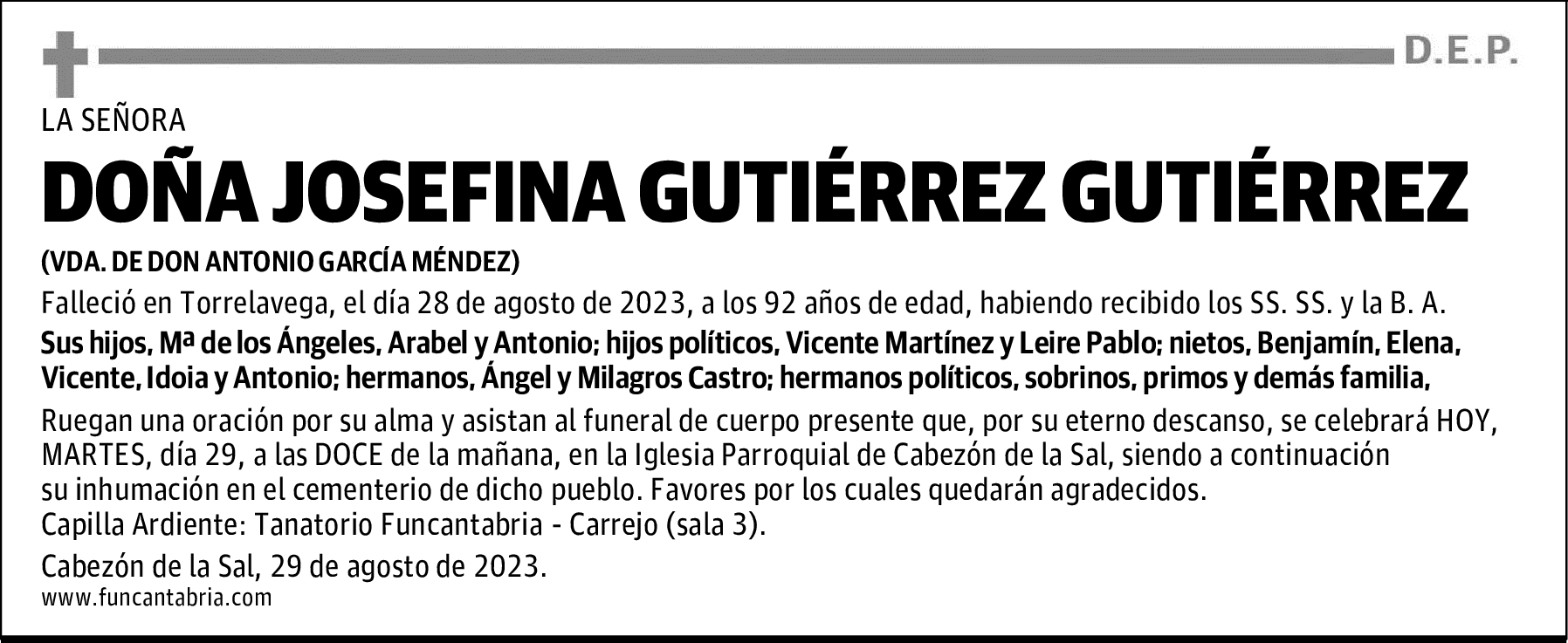 DOÑA JOSEFINA GUTIÉRREZ GUTIÉRREZ