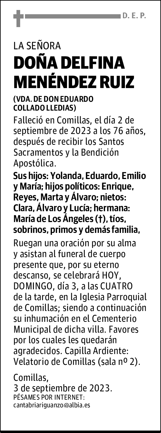 DOÑA DELFINA MENÉNDEZ RUIZ