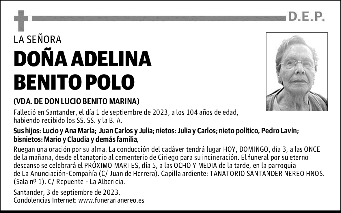 DOÑA ADELINA BENITO POLO