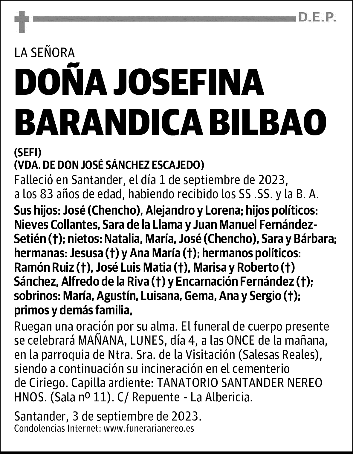 DOÑA JOSEFINA BARANDICA BILBAO