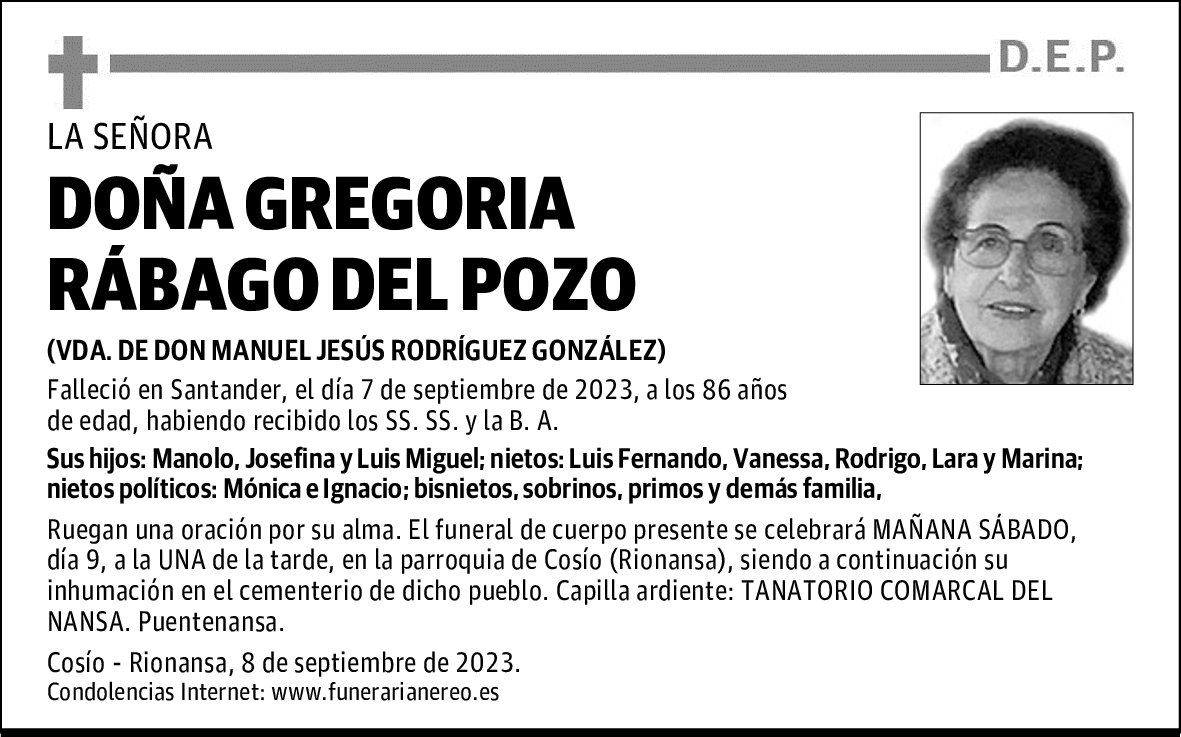 DOÑA GREGORIA RÁBAGO DEL POZO