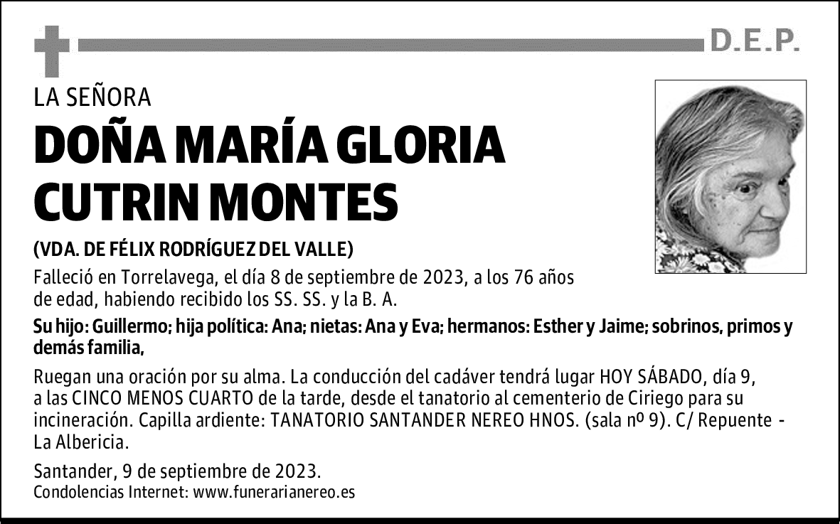DOÑA MARÍA GLORIA CUTRIN MONTES