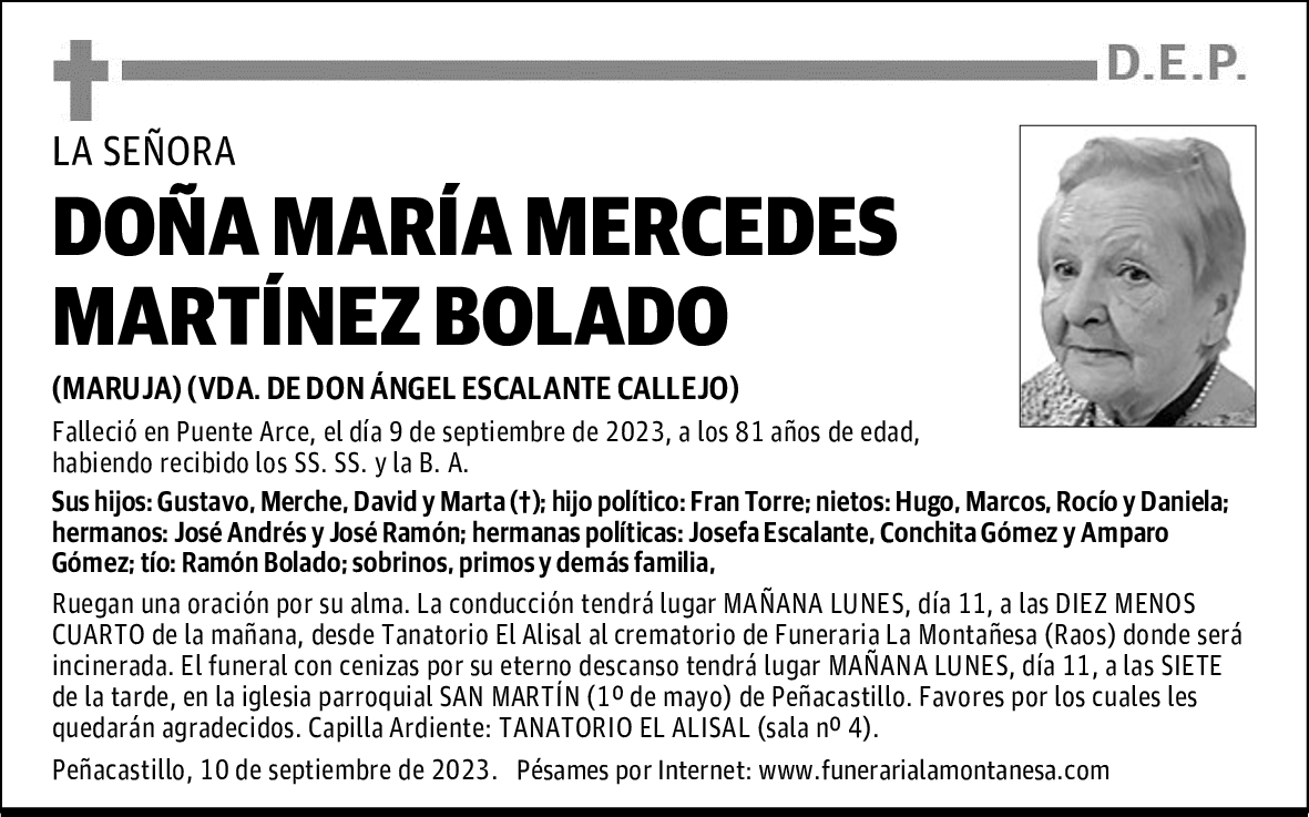 DOÑA MARÍA MERCEDES MARTÍNEZ BOLADO