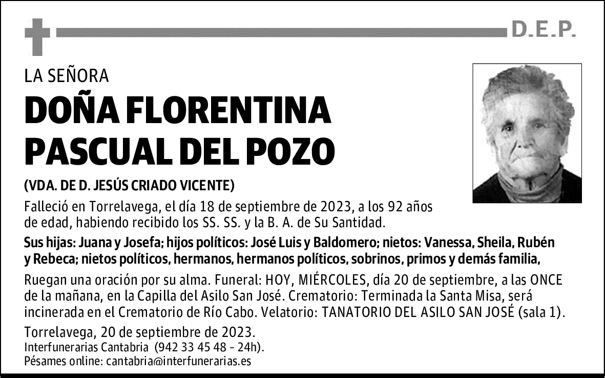 DOÑA FLORENTINA PASCUAL DEL POZO