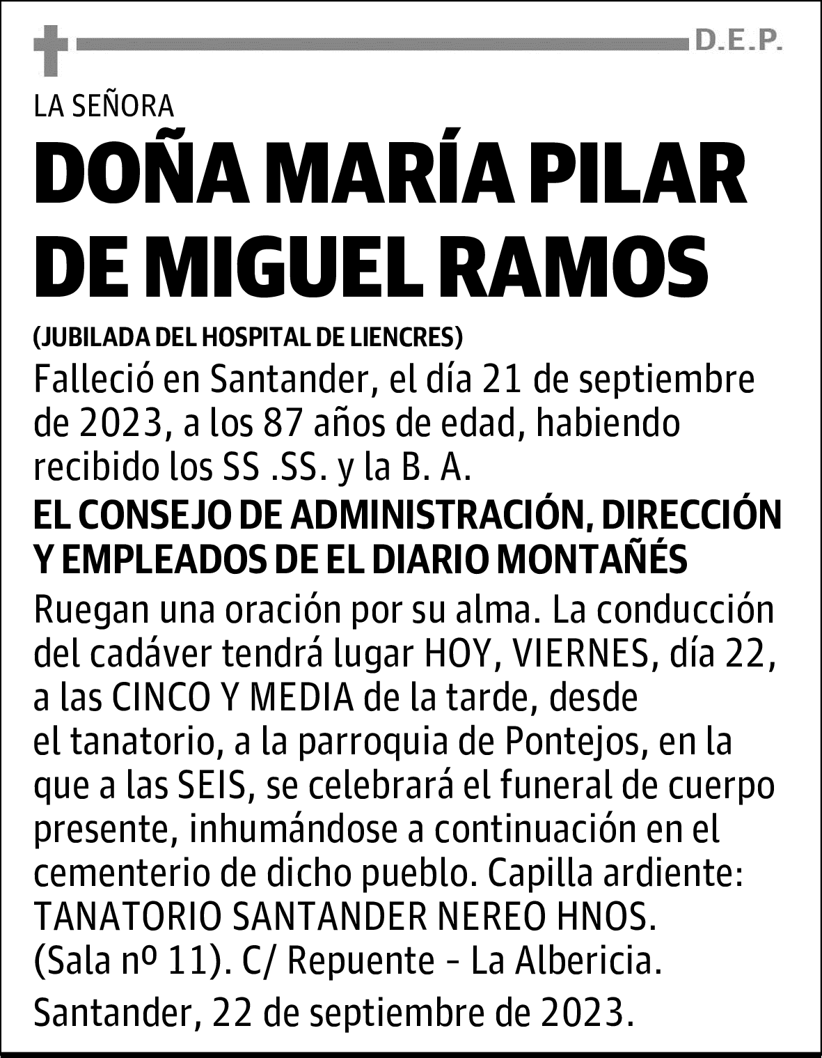 DOÑA MARÍA PILAR DE MIGUEL RAMOS