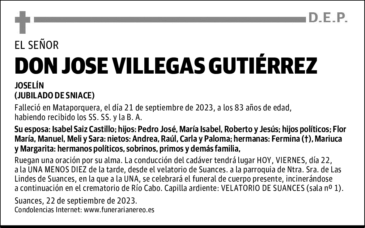 DON JOSE VILLEGAS GUTIÉRREZ