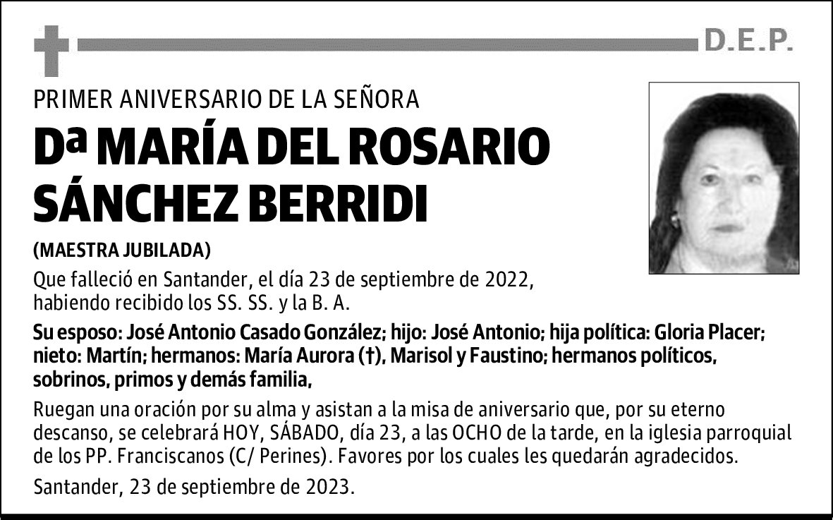 DOÑA MARÍA DEL ROSARIO SÁNCHEZ BERRIDI