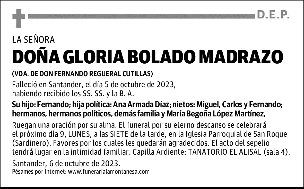 DOÑA GLORIA BOLADO MADRAZO