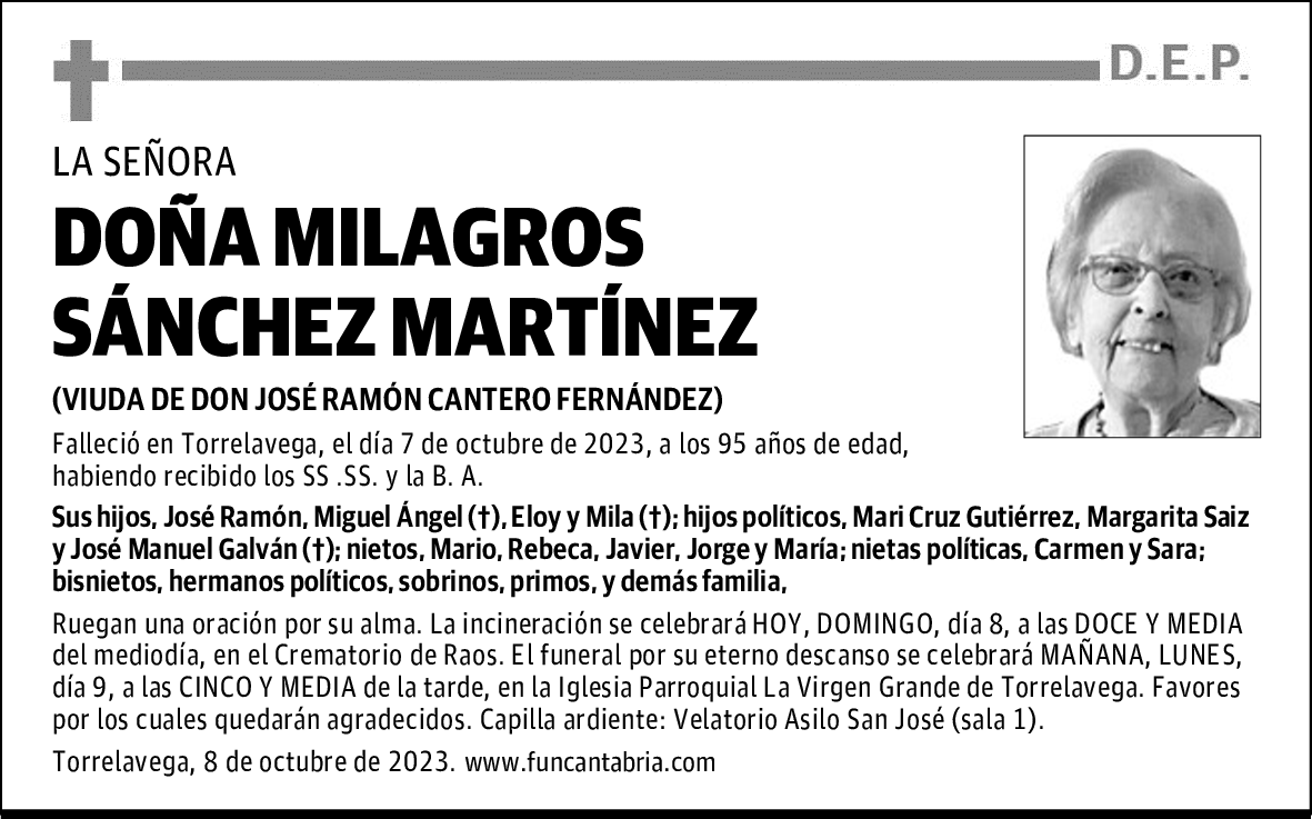 DOÑA MILAGROS SÁNCHEZ MARTÍNEZ