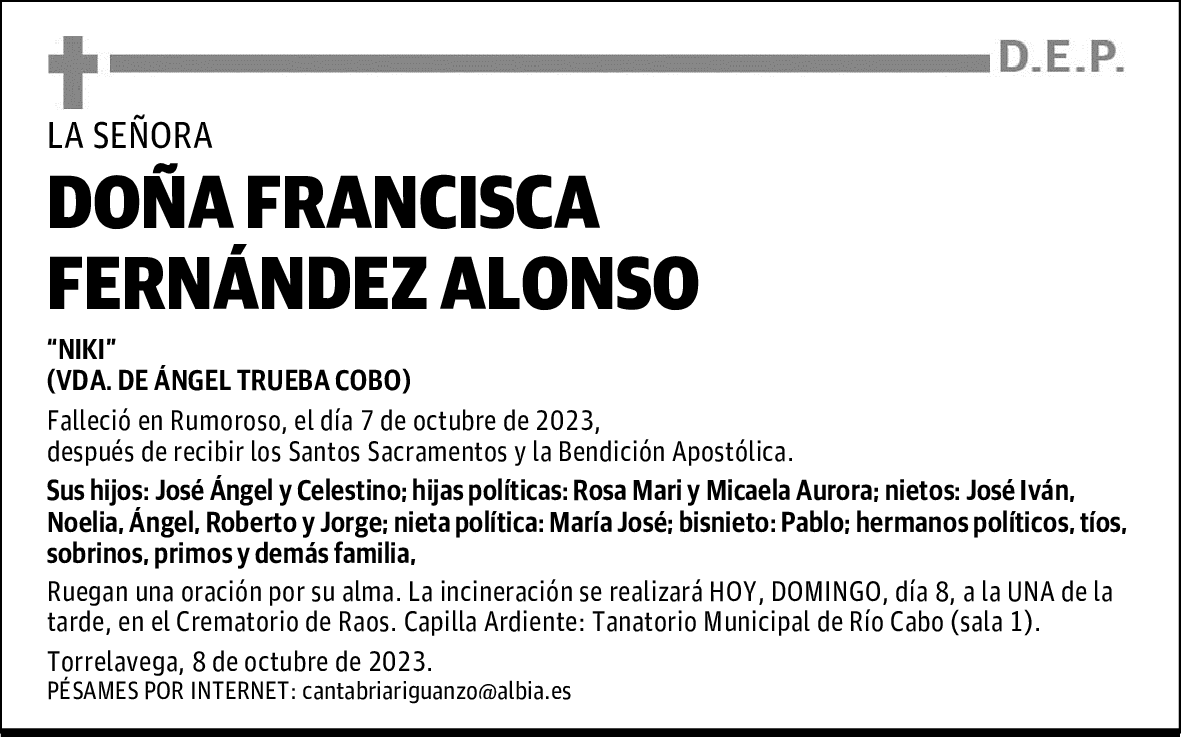 DOÑA FRANCISCA FERNÁNDEZ ALONSO