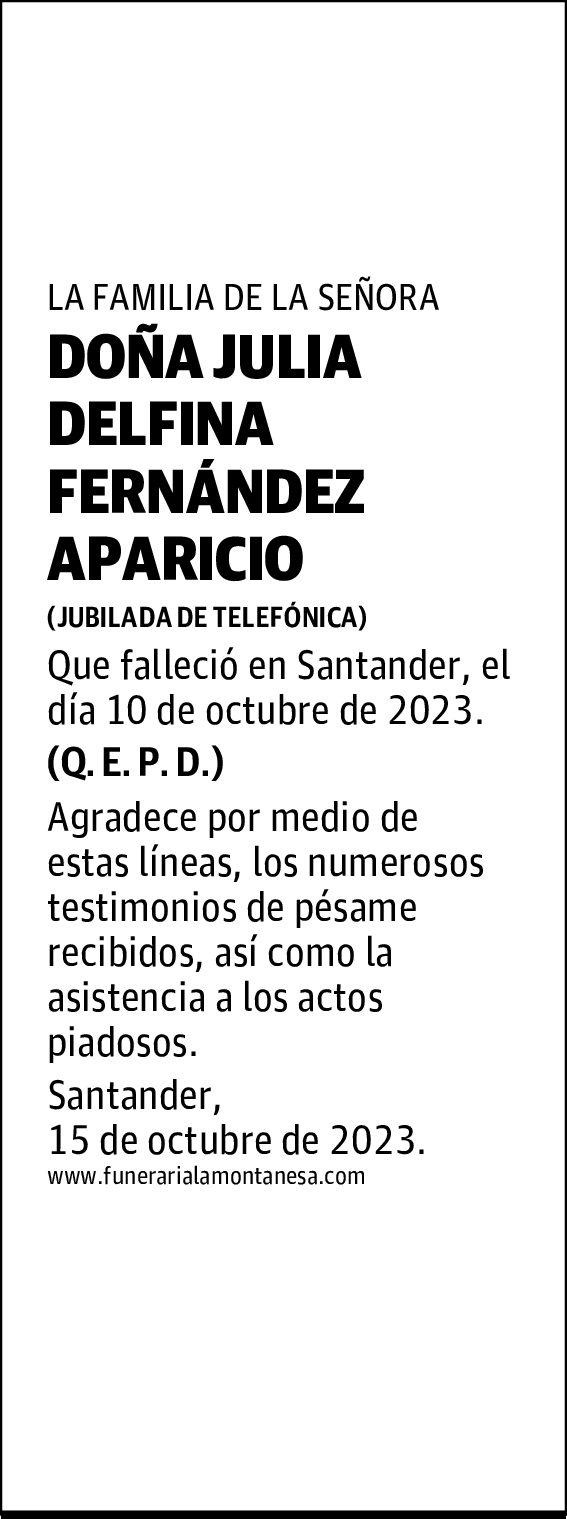 DOÑA JULIA DELFINA FERNÁNDEZ APARICIO