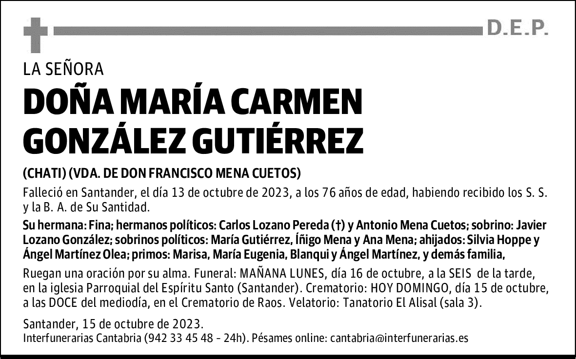DOÑA MARÍA CARMEN GONZÁLEZ GUTIÉRREZ