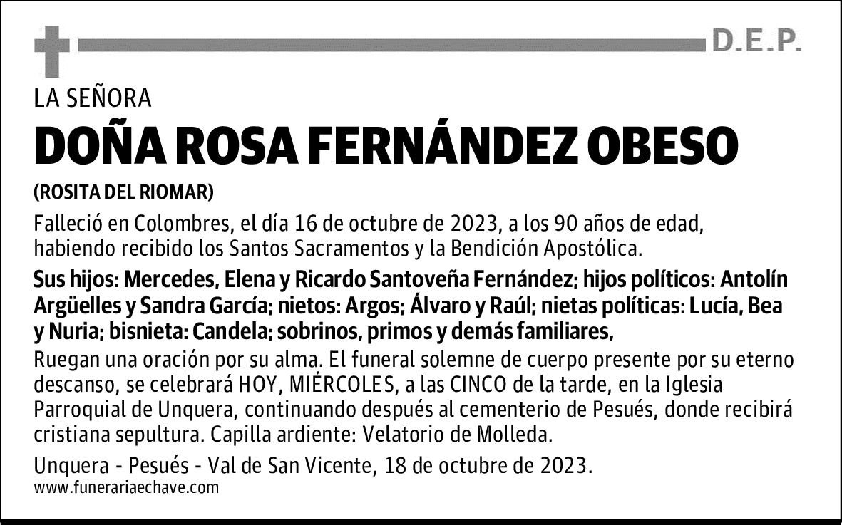 DOÑA ROSA FERNÁNDEZ OBESO
