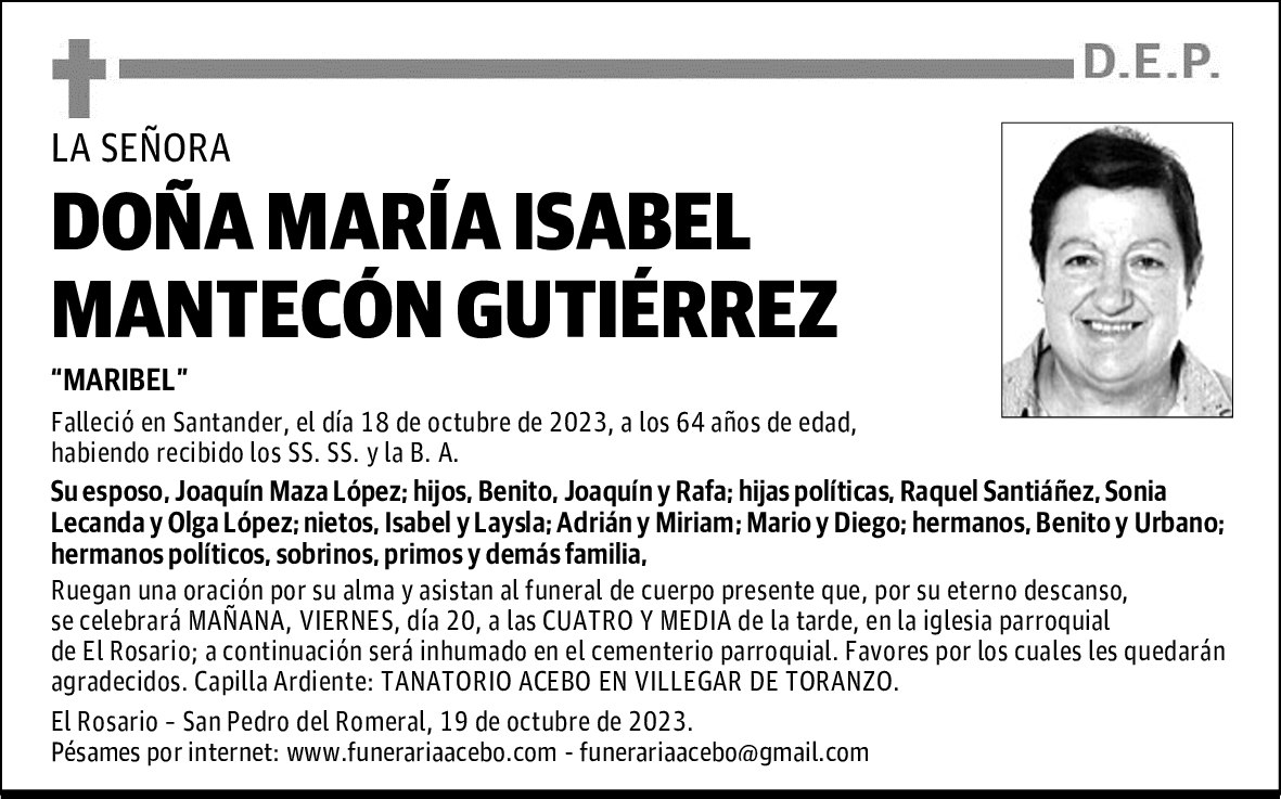 DOÑA MARÍA ISABEL MANTECÓN GUTIÉRREZ