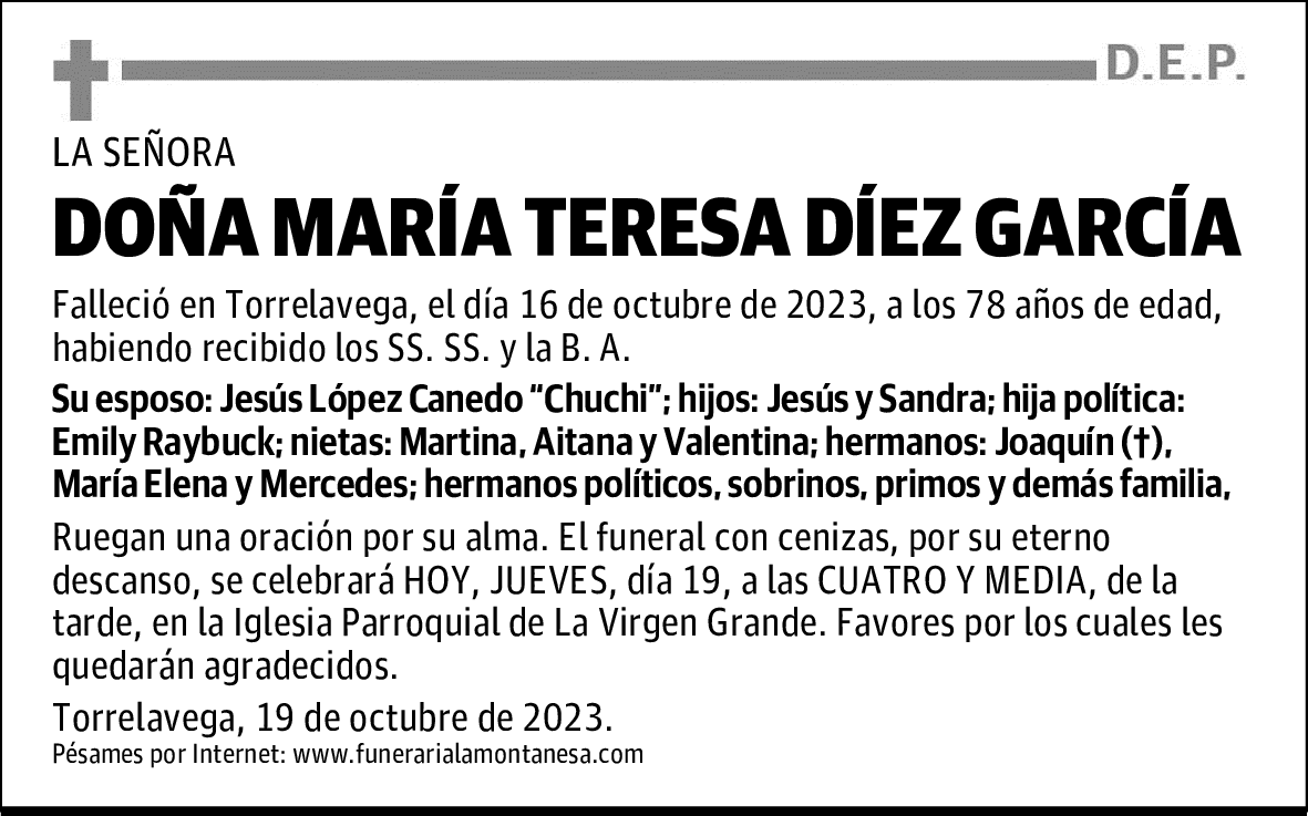 DOÑA MARÍA TERESA DÍEZ GARCÍA