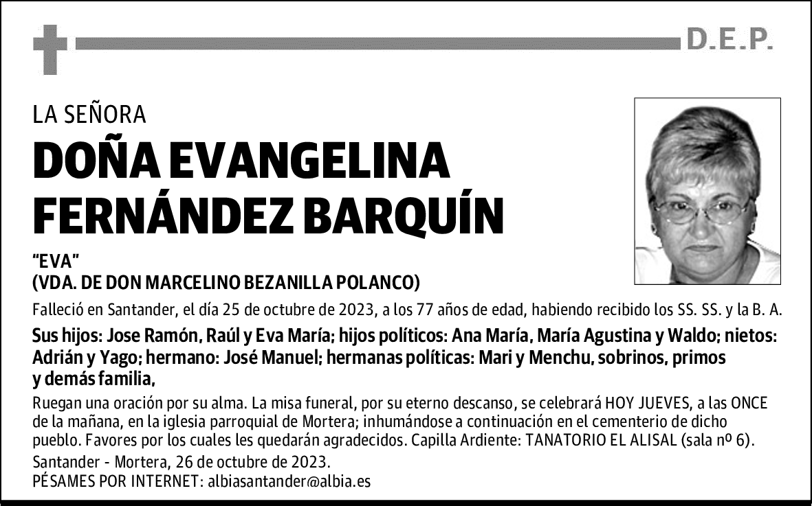 DOÑA EVANGELINA FERNÁNDEZ BARQUÍN