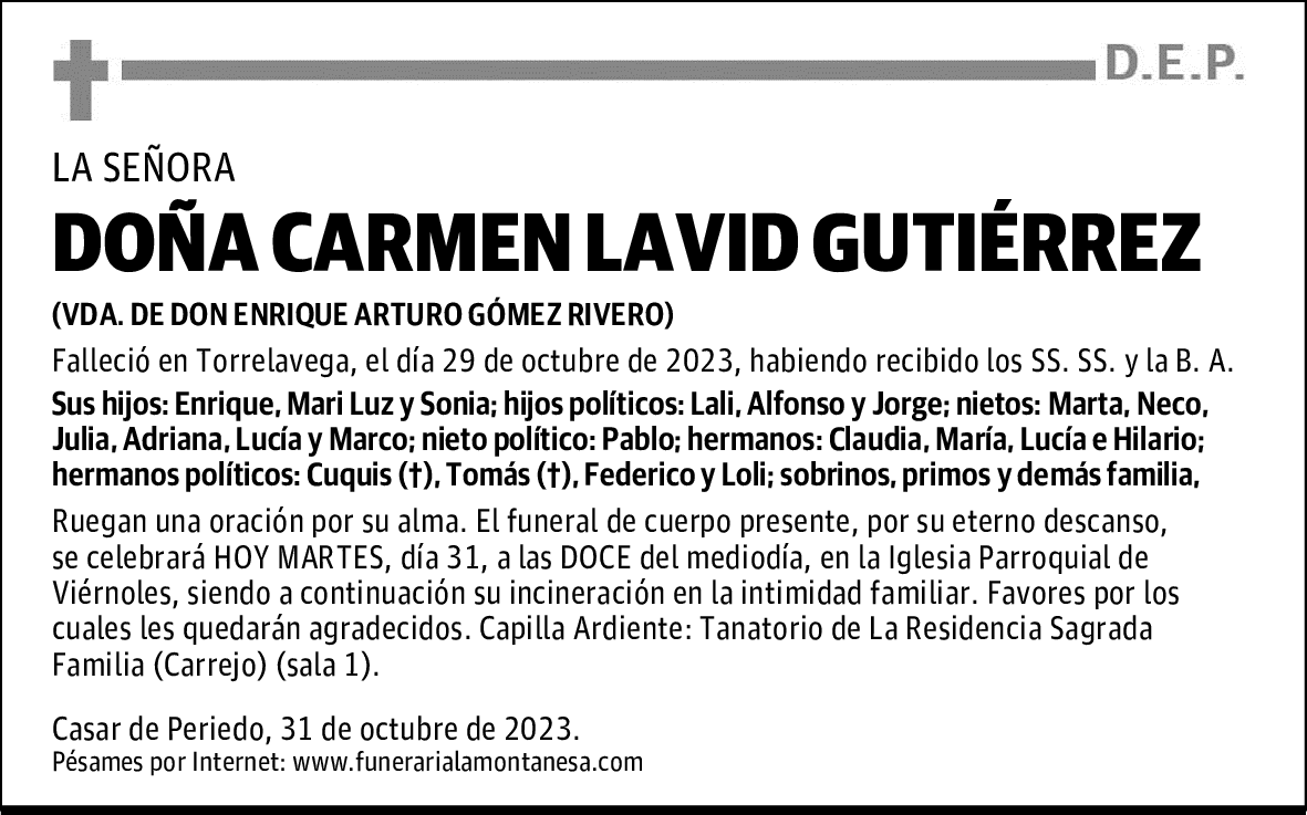 DOÑA CARMEN LAVID GUTIÉRREZ