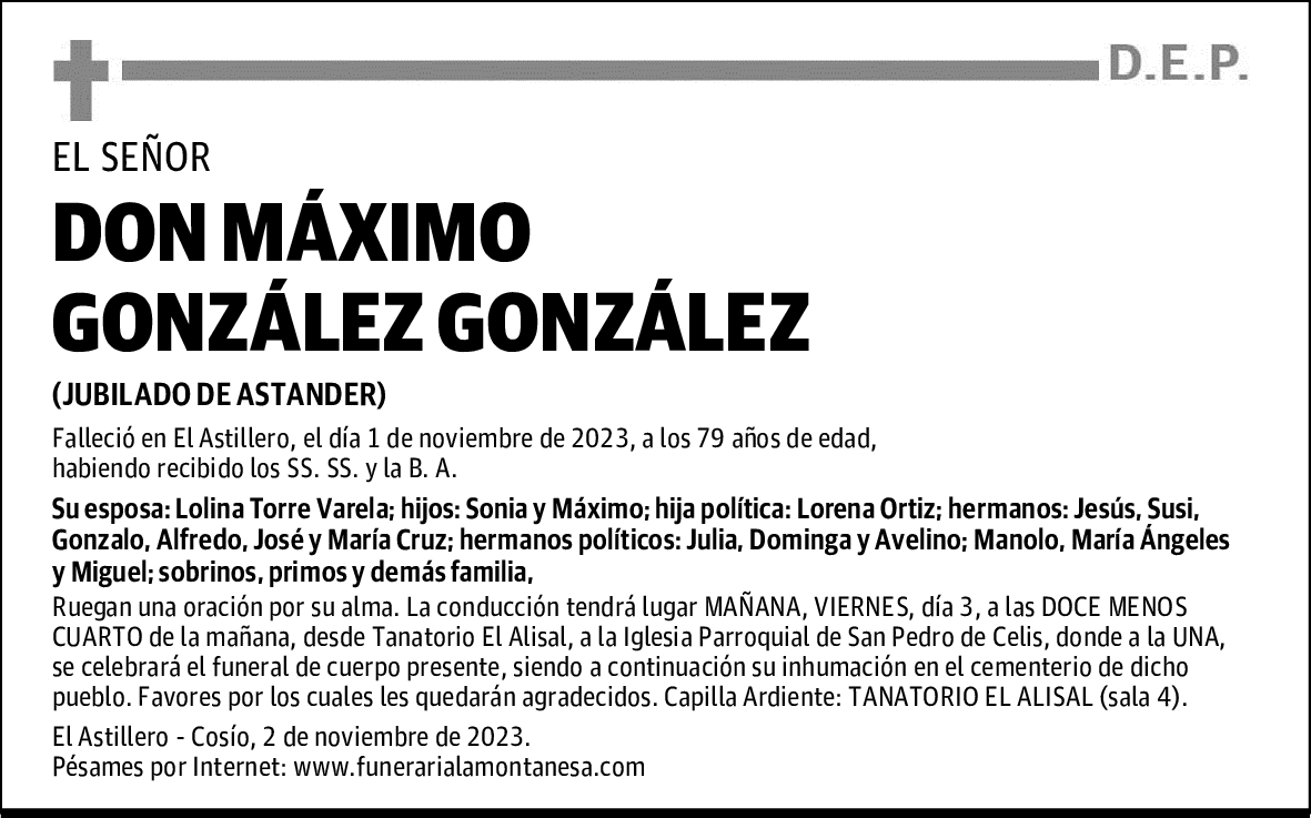 DON MÁXIMO GONZÁLEZ GONZÁLEZ