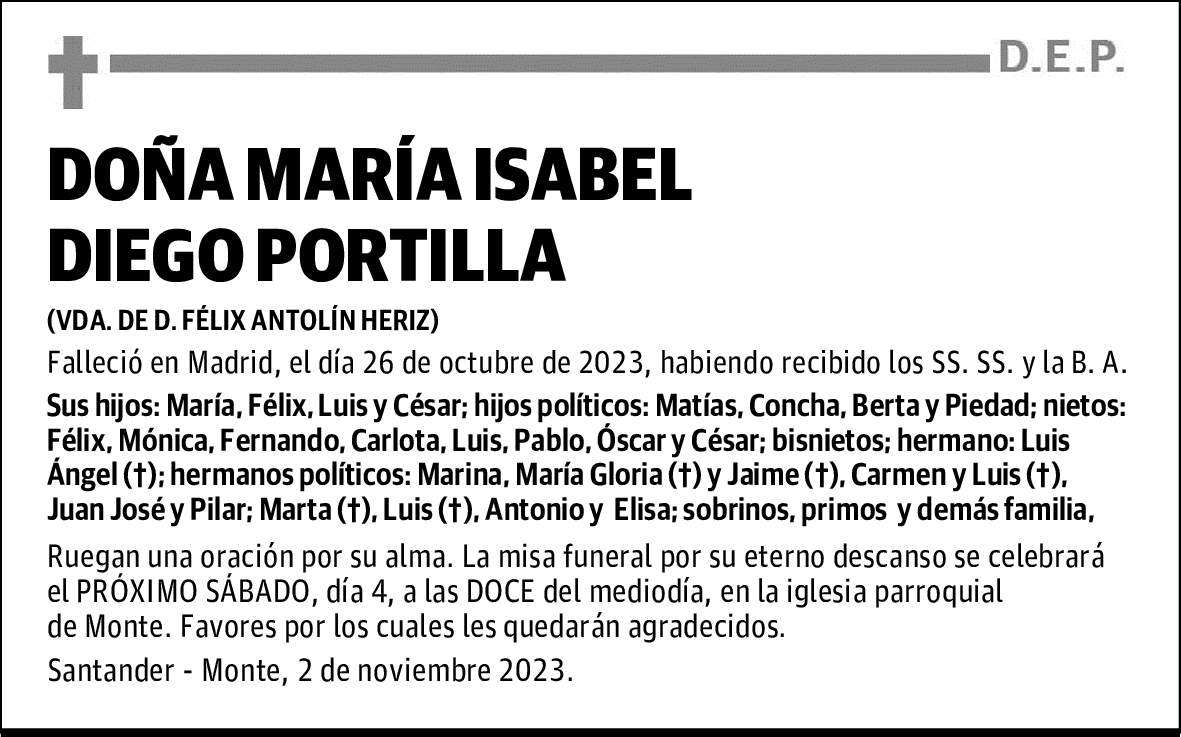 DOÑA MARÍA ISABEL DIEGO PORTILLA