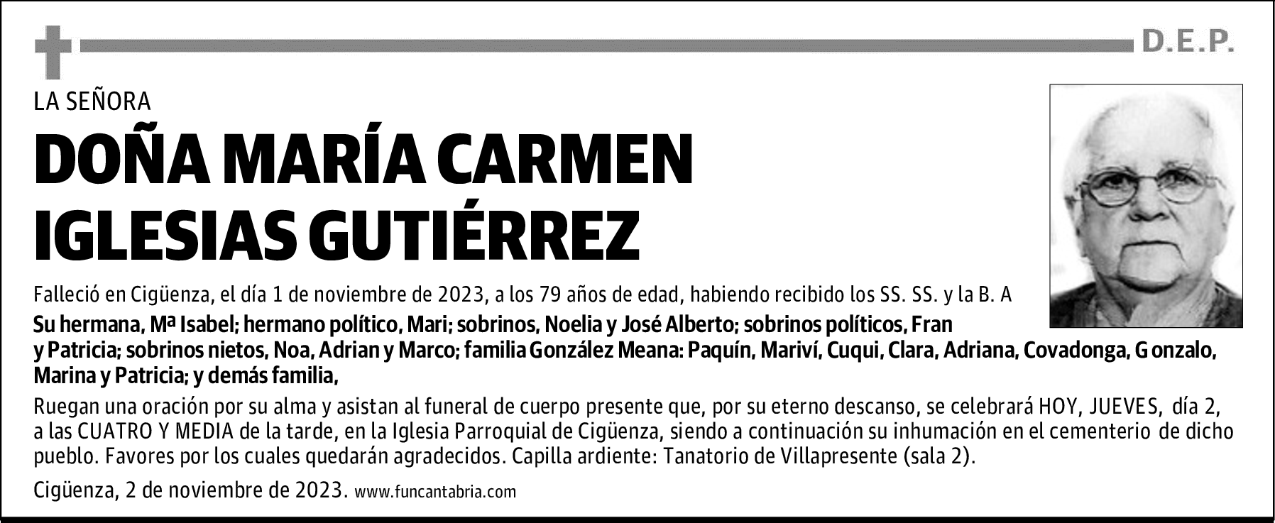 DOÑA MARÍA CARMEN IGLESIAS GUTIÉRREZ
