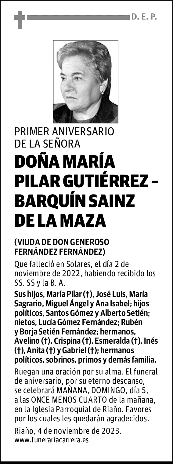 DOÑA MARÍA PILAR GUTIÉRREZ – BARQUÍN SAINZ DE LA MAZA