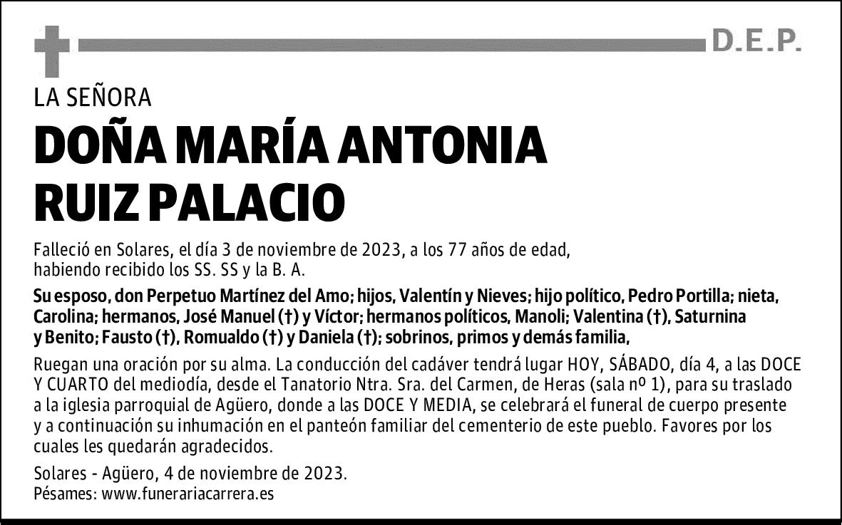 DOÑA MARÍA ANTONIA RUIZ PALACIO