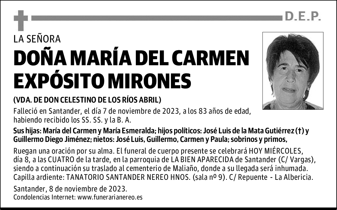 DOÑA MARÍA DEL CARMEN EXPÓSITO MIRONES
